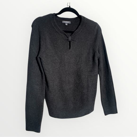 Liverpool Sweaters - Liverpool Wool Blend Black Sweater, V-Neck Key Hole, XS